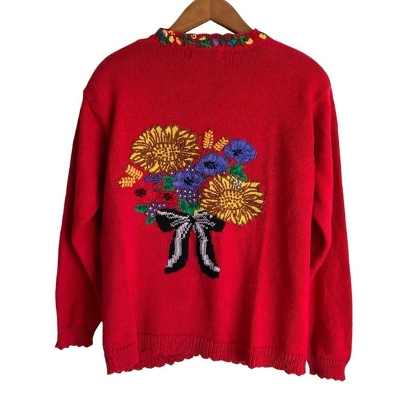 Vintage 90s Heavily Embroidered Floral Cardigan Folk Art Cottagcore Prairie S - Picture 2 of 16